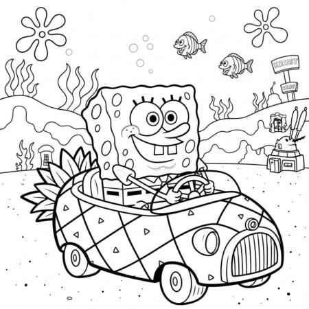 Bob Esponja e Seu Carro (Desenho para Colorir)