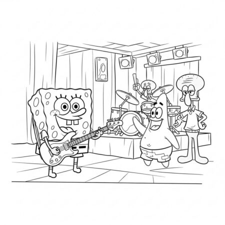 Bob Esponja e a Banda (Desenho para Colorir)