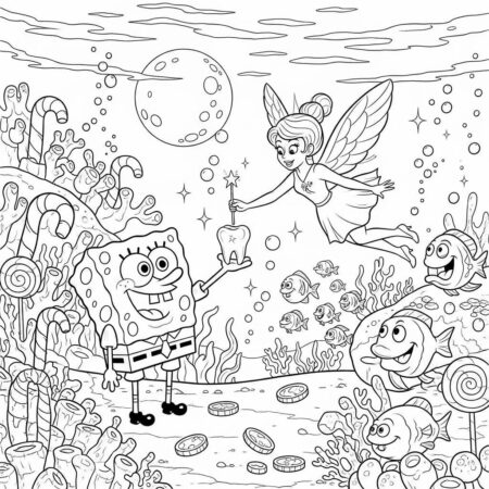 Bob Esponja e a Fada do Dente (Desenho para Colorir)