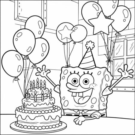 Bob Esponja e a Festa de Aniversario (Desenho para Colorir)