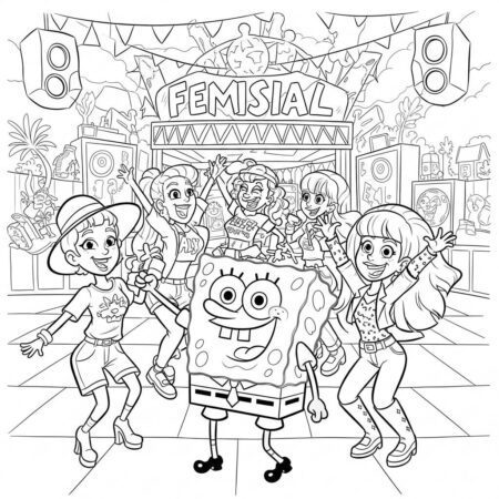 Bob Esponja e o Festival de Musica (Desenho para Colorir)