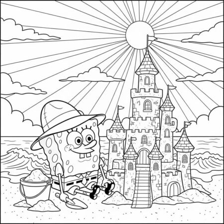 Bob Esponja em Dia de Praia (Desenho para Colorir)