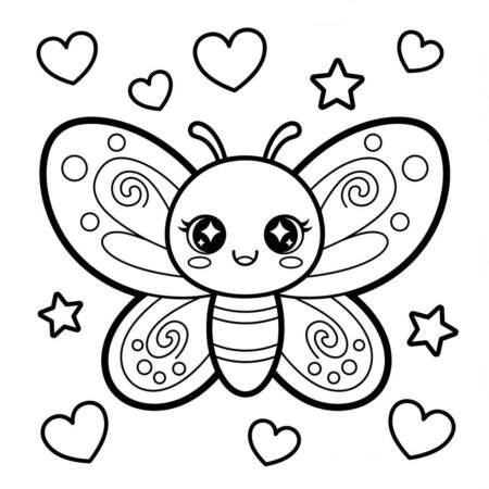 Borboleta Kawaii Fofa (Desenho para Colorir)