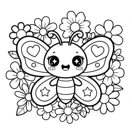 Borboleta Kawaii Simples (Desenho para Colorir)