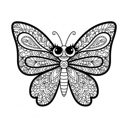 Borboleta Kawaii Voando (Desenho para Colorir)