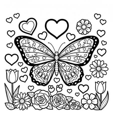 Borboleta com Coracao (Desenho para Colorir)