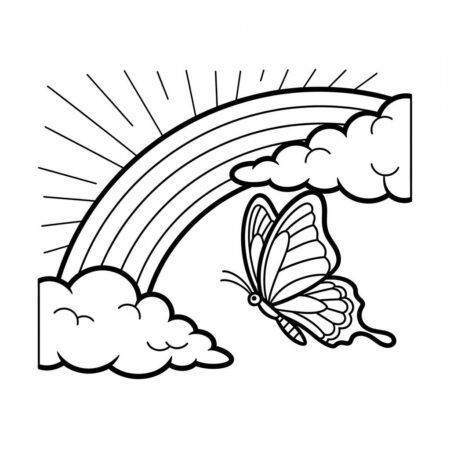 Borboleta e Arco Iris (Desenho para Colorir)