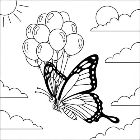 Borboleta e Baloes (Desenho para Colorir)