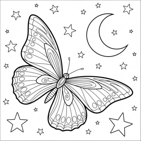 Borboleta e Estrelas (Desenho para Colorir)