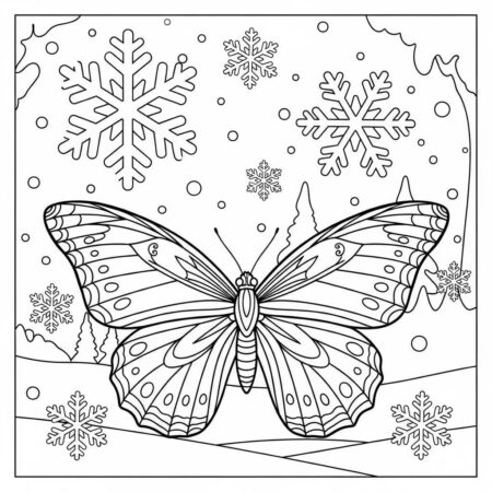 Borboleta e Flocos de Neve (Desenho para Colorir)