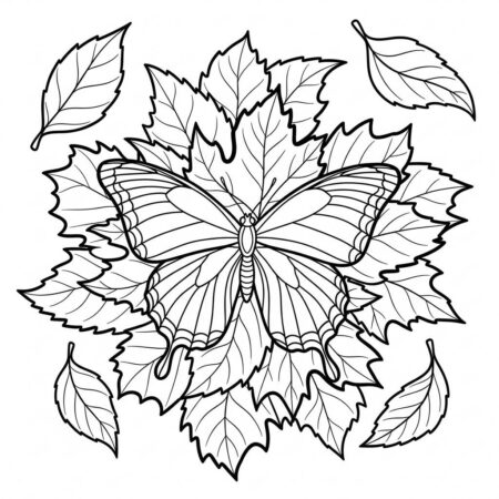 Borboleta e Folhas (Desenho para Colorir)