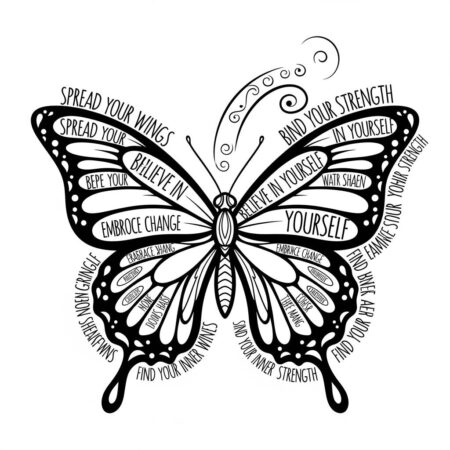 Borboleta e Frases Inspiradoras (Desenho para Colorir)