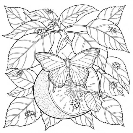 Borboleta e Fruto (Desenho para Colorir)