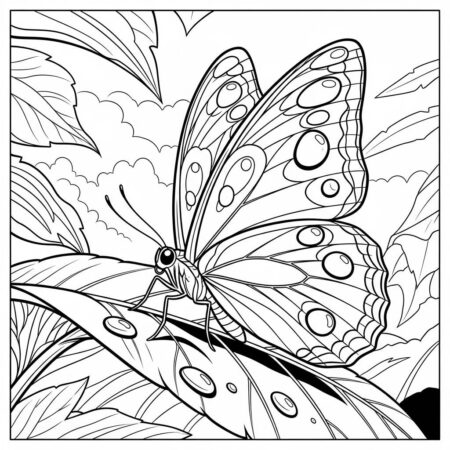 Borboleta e Gotas de Orvalho (Desenho para Colorir)