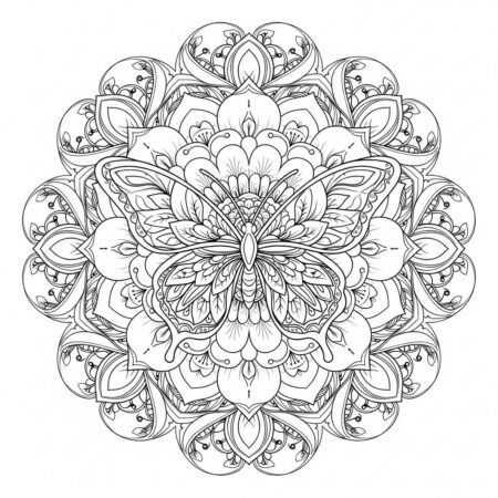 Borboleta e Mandala Floral (Desenho para Colorir)