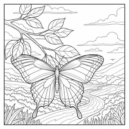 Borboleta e Natureza (Desenho para Colorir)