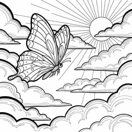Borboleta e Nuvens (Desenho para Colorir)