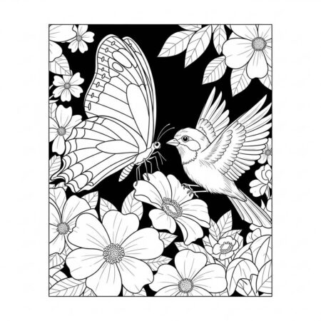Borboleta e Passaro (Desenho para Colorir)