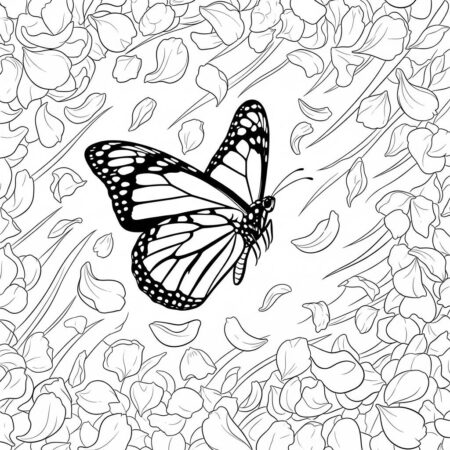 Borboleta e Petalas (Desenho para Colorir)