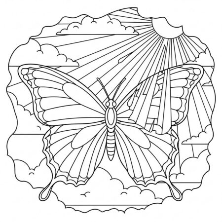 Borboleta e Sol (Desenho para Colorir)
