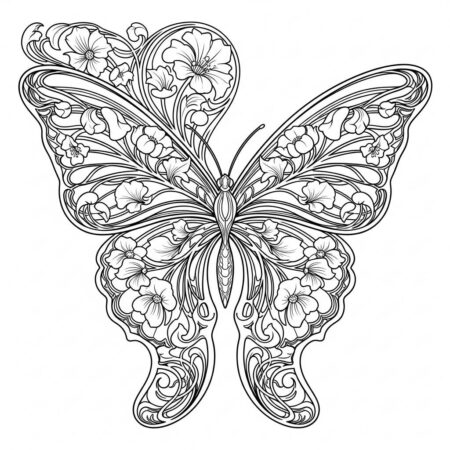 Borboleta em Estilo Art Nouveau (Desenho para Colorir)