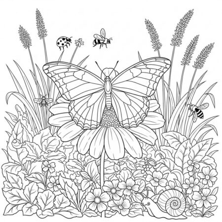 Borboleta em Jardim (Desenho para Colorir)