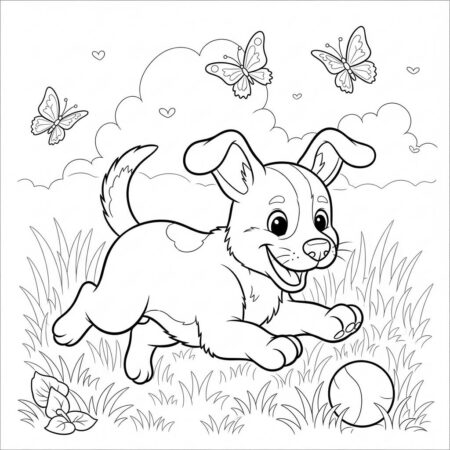 Cachorrinho Brincando na Grama (Desenho para Colorir)