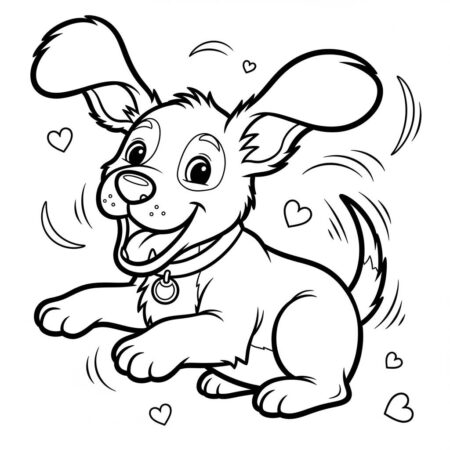 Cachorrinho Kawaii Brincando (Desenho para Colorir)