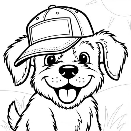 Cachorrinho Kawaii Com Chapeu (Desenho para Colorir)
