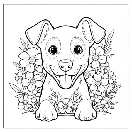Cachorrinho Kawaii Com Flores (Desenho para Colorir)