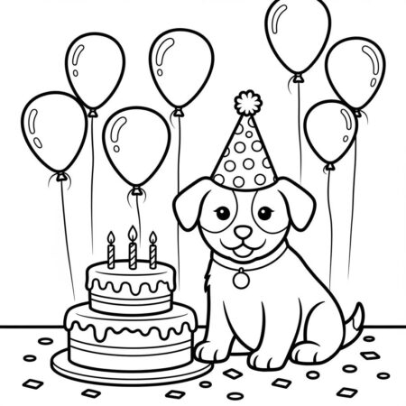 Cachorrinho com Chapeu de Festa (Desenho para Colorir)