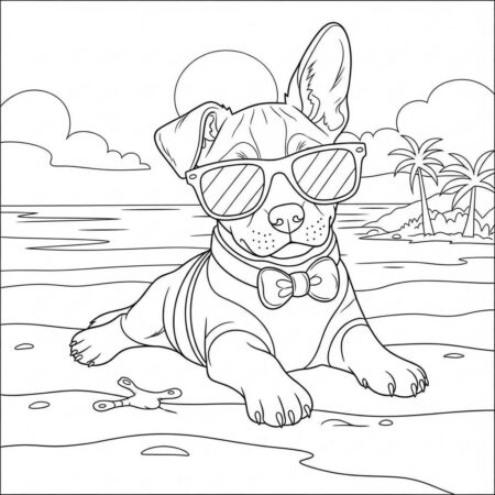 Cachorrinho com Oculos de Sol (Desenho para Colorir)