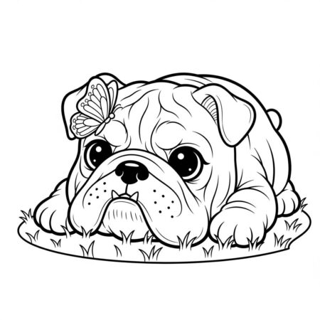 Cachorro Bulldog Fofo (Desenho para Colorir)