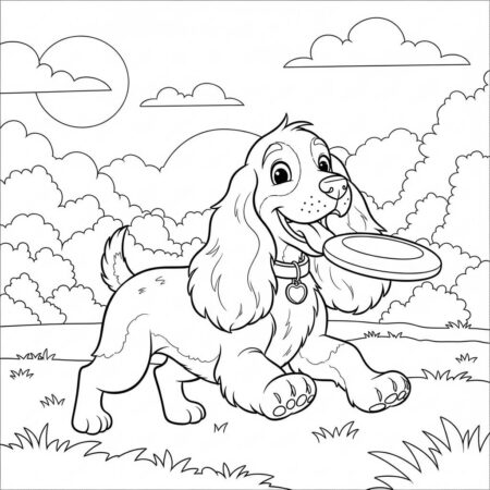 Cachorro Cocker Spaniel Feliz (Desenho para Colorir)