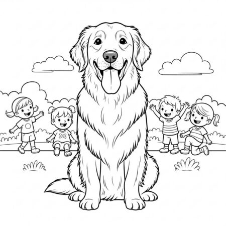 Cachorro Golden Retriever Amigavel (Desenho para Colorir)