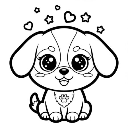 Cachorro Kawaii (Desenho para Colorir)