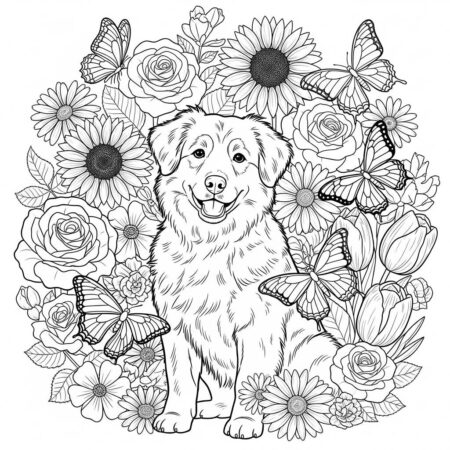 Cachorro com Flores (Desenho para Colorir)