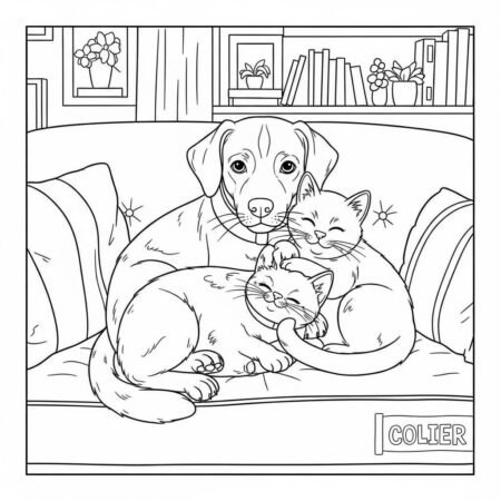Cachorro e Gato Amigo (Desenho para Colorir)