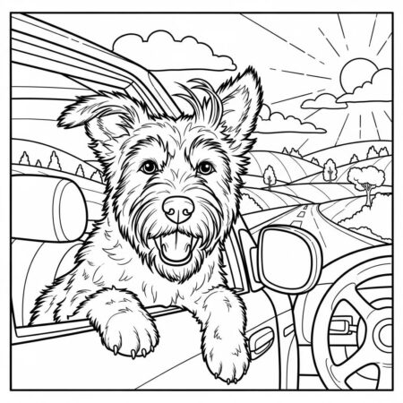 Cachorro em um Carro (Desenho para Colorir)