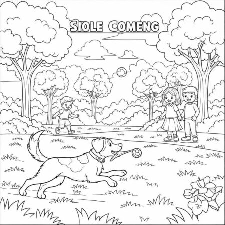Cachorro em um Parque (Desenho para Colorir)