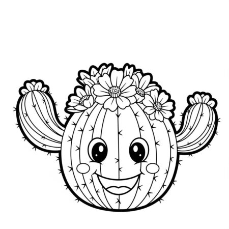 Cacto Kawaii Feliz (Desenho para Colorir)