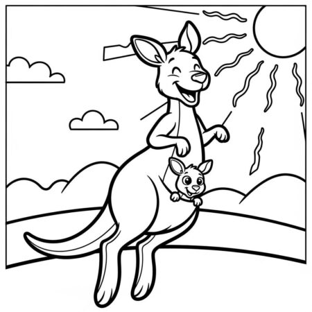 Canguru Kawaii Pulando (Desenho para Colorir)