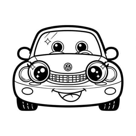 Carro Kawaii Divertido (Desenho para Colorir)