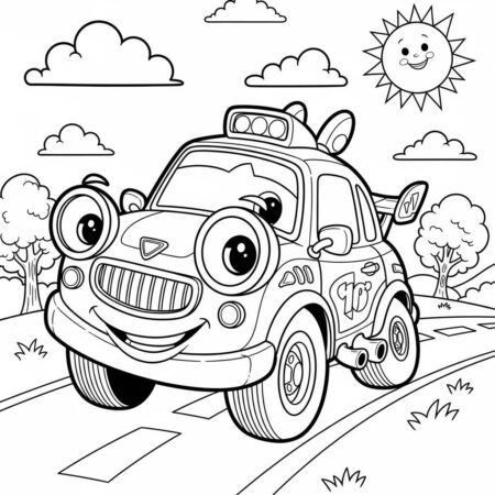 Carro de Animacao Divertido (Desenho para Colorir)