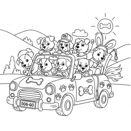 Carro de Caes Amigavel (Desenho para Colorir)