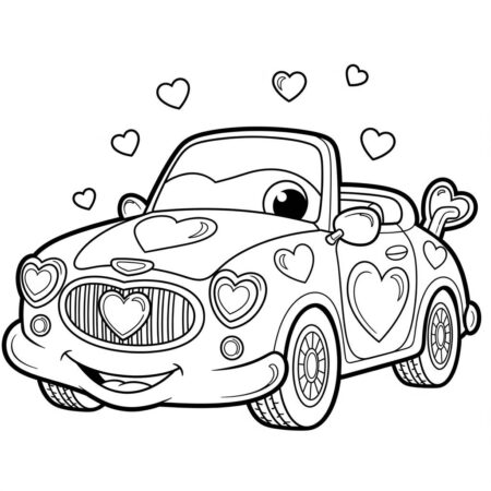 Carro de Coracao Amoroso (Desenho para Colorir)