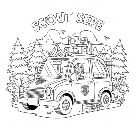 Carro de Escoteiro Aventura (Desenho para Colorir)