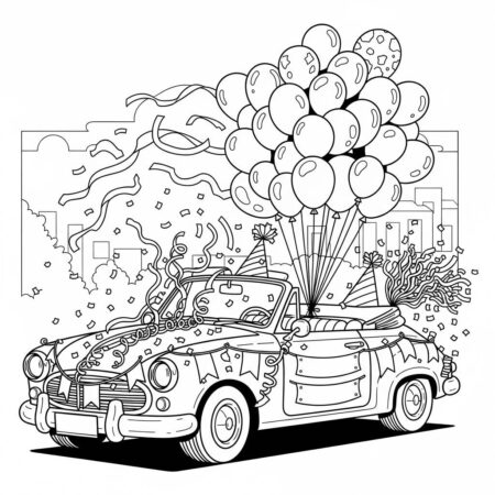Carro de Festa Colorido (Desenho para Colorir)