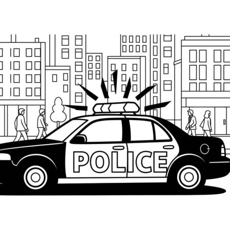 Carro de Policia Patrulhando (Desenho para Colorir)