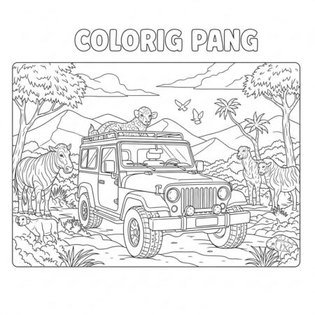 Carro de Safari Selvagem (Desenho para Colorir)